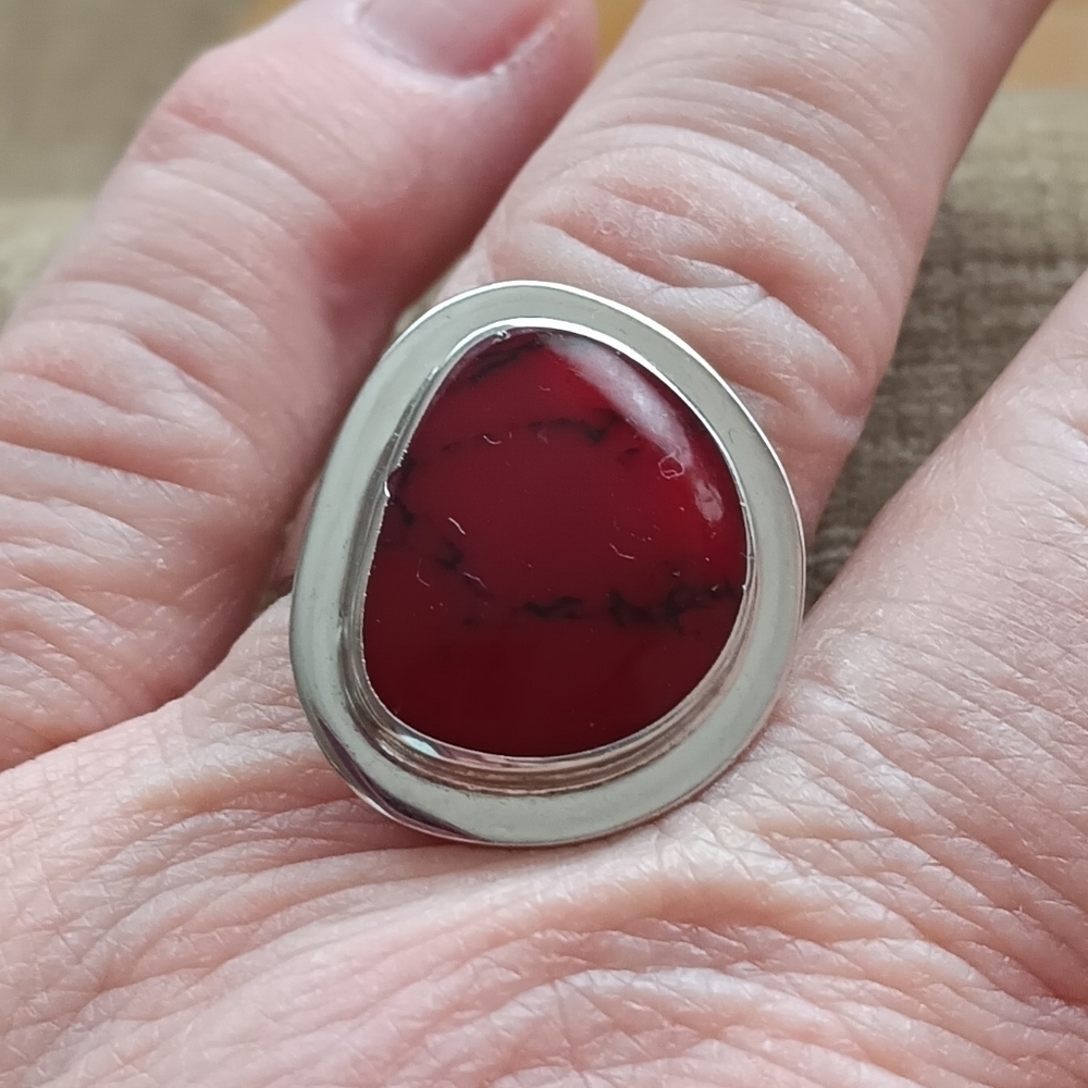 Silver Synthetic Red Stone Set Ring - Picture 13 of 14